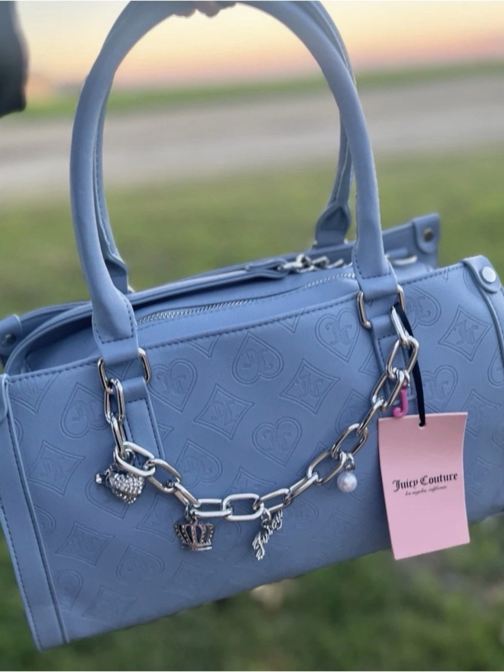 JUICY COUTURE Y2K TOP NOTCH SATCHEL CHARMS DUSTY BLUE CROSSBODY BAG NWT